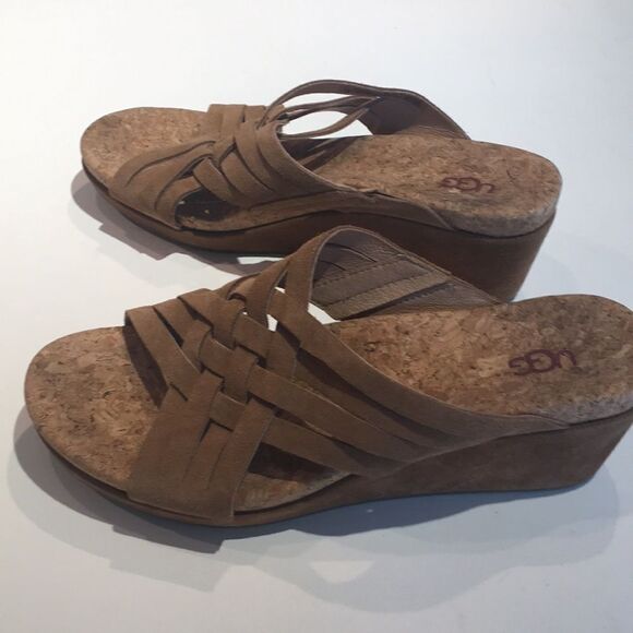 Ugg Shoes Lilah Tan Suede Wedge Sandals size 8 - Picture 3 of 12